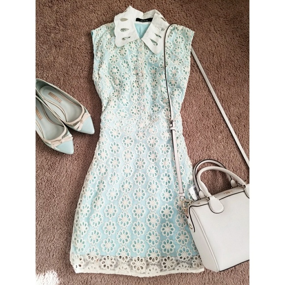 Dresses & Skirts - Blue green eyelet dress